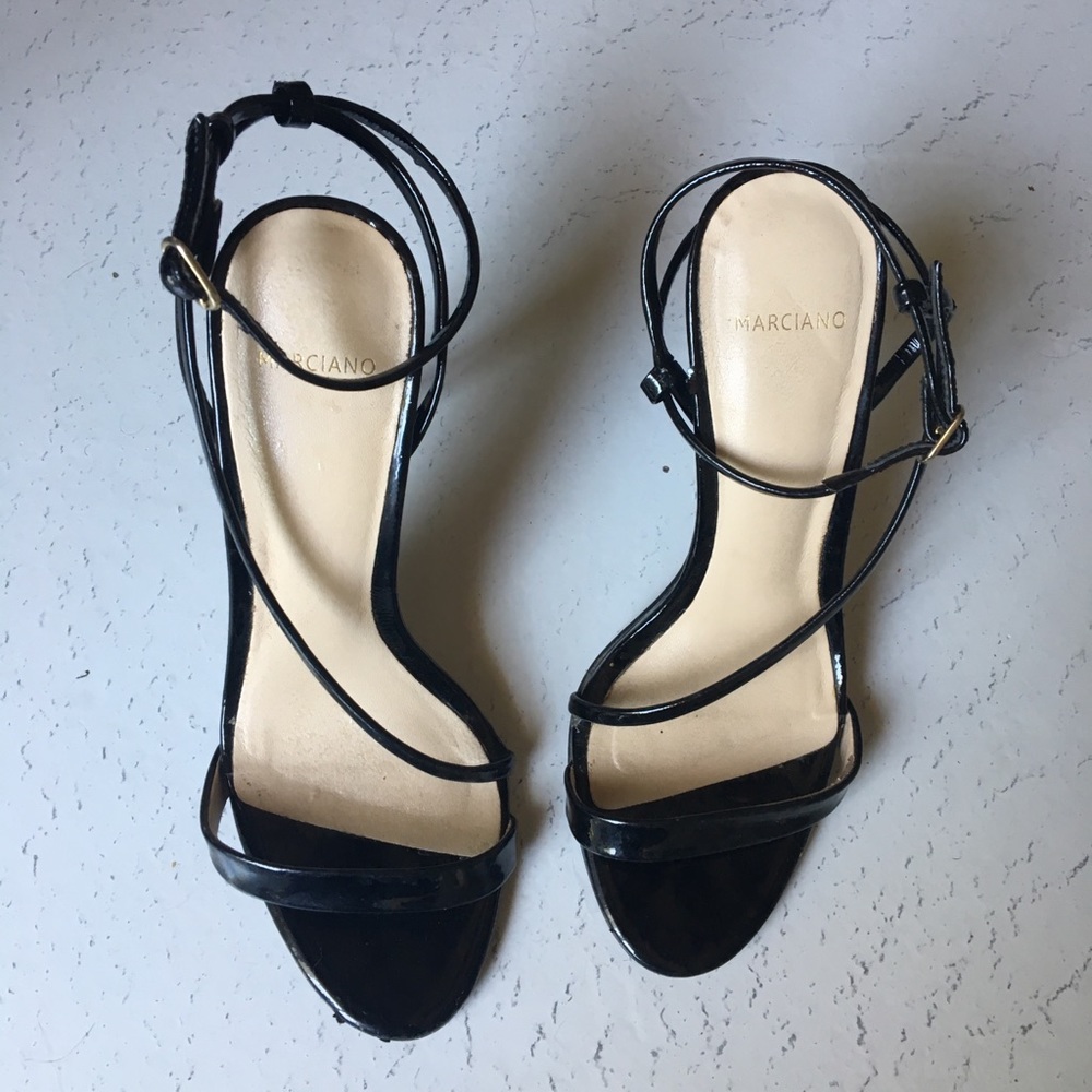 Marciano patent leather sandal heels